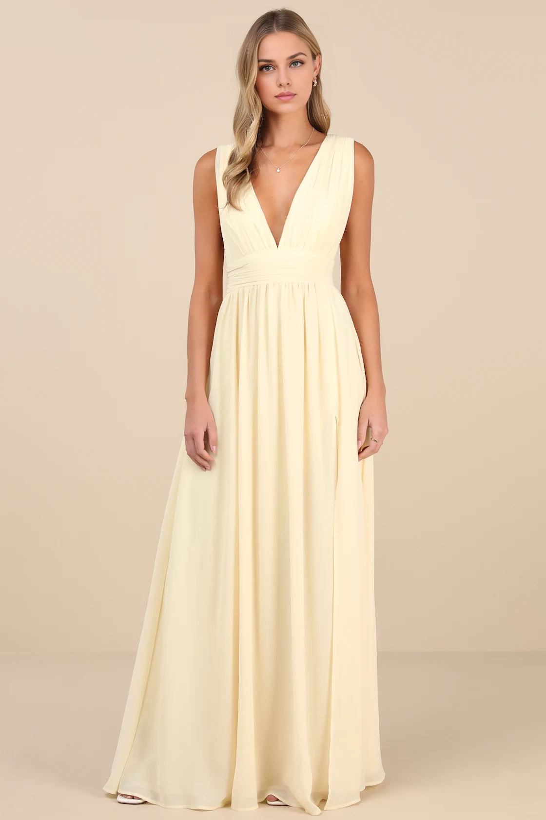 LANQI's lightweight woven chiffon drape over the V-neck side slit waistband Homecoming Dresses